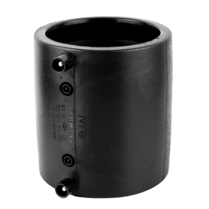 Electrofusion coupler used to join HDPE pipes using an electrofusion welding machine, suitable for water, gas, and high-pressure pipeline systems.