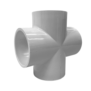 uPVC Cross – high-pressure four-way PVC fitting for connecting pipework in multiple directions, available in 15 mm – 100 mm.