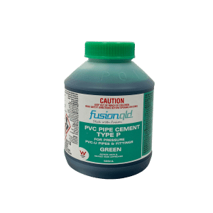 Green Glue – Type P Solvent Cement by Fusion QLD – visible green adhesive for PVC and uPVC pressure pipes, ideal for plumbing, irrigation, and industrial applications.