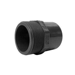 Schedule 80 uPVC Valve Adaptor with male BSP thread and spigot end, used to connect pipes or fittings to a female thread, available in 1/2 inch to 3 inch sizes