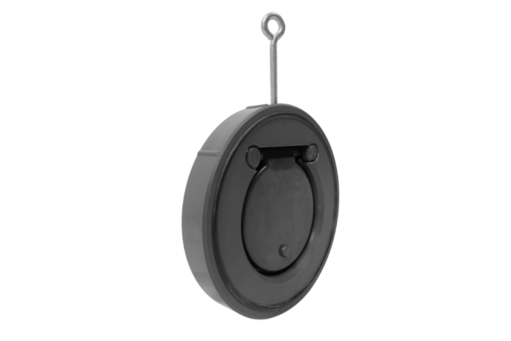 uPVC Swing Check Valve Wafer Type – high-pressure non-return valve for one-way fluid flow, suitable for vertical and horizontal installations, sizes 65mm–200mm.