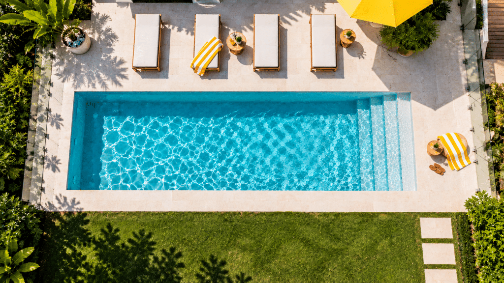Aerial view of a residential swimming pool.